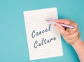 The words cancel culture are standing on a paper, chained hand with a pen, free press,freedom of speech, discrimination Royalty Free Stock Photo