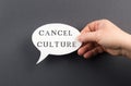 The words cancel culture are standing on a speech bubble, censorship of opinion, blacklisted, online shaming