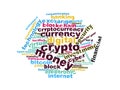 Words cloud bitcoin blockchain digital crypto currency illustration Royalty Free Stock Photo