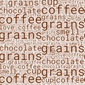 Words coffee, cafe, love, coffee house, grains, cup on a seamless background. Pattern for packaging and design Royalty Free Stock Photo