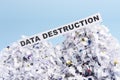 Words Data destruction on top of heap of cross shredded paper