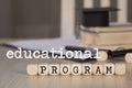 Words  EDUCATIONAL PROGRAM composed of wooden dices Royalty Free Stock Photo