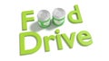 The words food drive on white where the o of food are replaced b