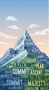 Words form a mountain shape against a gradient sky with soft clouds. The mountain is composed of Royalty Free Stock Photo