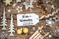 Words Frohe Weihnachten, Means Merry Christmas, Rustic Wooden, Golden Christmas Royalty Free Stock Photo