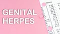 Words GENITAL HERPES on pink background, medical concept, top view