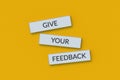 Words give your feedback on buttons. Opinion concept