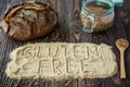 Close-up words `gluten free` on a buckwheat flour
