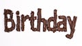 Words Happy Birthday isolated on white background made in Chocolate Typography style.