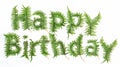 Words Happy Birthday isolated on white background made in Fern Leaf Letters style.