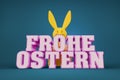 The words happy easter in german language with a yellow bunny in