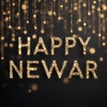 Golden Glitter Happy Newar Text with Hanging Lights Image Royalty Free Stock Photo