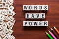 Words Have Power word cube on wood background ,English language learning concept Royalty Free Stock Photo