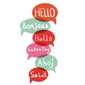 Words hello with speech bubbles on different languages. Royalty Free Stock Photo