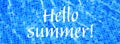 Words Hello Summer on blue ripped water background Swimming pool Summer vacation Banner Royalty Free Stock Photo