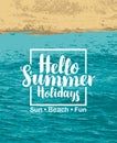 Words hello summer holidays with sea and beach Royalty Free Stock Photo