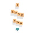 The words I LOVE YOU made with wooden letters, love and Valentines day, heart symbol. solated on white background with clipping Royalty Free Stock Photo