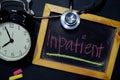 The words Inpatient handwriting on chalkboard on top view. Royalty Free Stock Photo