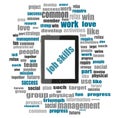 Words job skills. Education concept . Tablet pc with word cloud collage Royalty Free Stock Photo