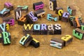 Words letterpress letters create spell word learn grammar