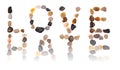 Words LOVE - HATE handmade with stones boulders diluted with each other. Collection words with stones.