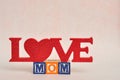 The words love mom spelled with alphabet blocks Royalty Free Stock Photo