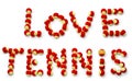 The words love tennis spelled out with balls. Royalty Free Stock Photo