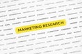 The words `Marketing research` is highlighted with a marker on paper. Business concept, strategy, planning, success Royalty Free Stock Photo