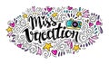 Words Miss Vacation. Vector inspirational quote with doodle ornament.