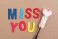 Words miss you with heart candy Royalty Free Stock Photo