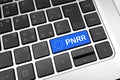 words \'PNRR\' on blue key of a laptop keyboard.