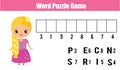 Words puzzle children educational game with numbers code. Royalty Free Stock Photo