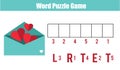 Words puzzle children educational game with numbers code. Place the letters in right order. Learning vocabulary Royalty Free Stock Photo