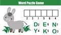 Words puzzle children educational game with numbers code. Royalty Free Stock Photo