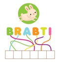 Words puzzle children educational game. Place letters in right order. Learning vocabulary and animals. Cute rabbit