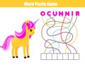 Words puzzle children educational game. Place the letters in right order. Learning vocabulary. Animals theme Royalty Free Stock Photo