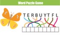 Words puzzle children educational game. Place the letters in right order. Learning vocabulary Royalty Free Stock Photo