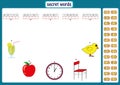 Words puzzle for kids, educational game with numbers code. worksheet Royalty Free Stock Photo