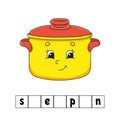 Words puzzle. Stewpan. Education developing worksheet. Learning game for kids. Color activity page. Puzzle for children. English