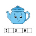 Words puzzle. Teapot. Education developing worksheet. Learning game for kids. Color activity page. Puzzle for children. English