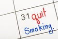 The words Quit Smoking written in calendar