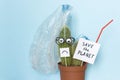 Words Save the Planet, funny cactus and plastic rubbish