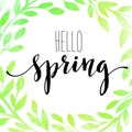 Words Spring with wreath. Vector illustration