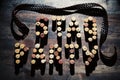 Words STAG PARTY made from corks Royalty Free Stock Photo