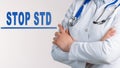 Words - STOP STD Sexually transmitted diseases on a white background. Medical concept