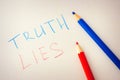 Words truth and lies are written on paper Royalty Free Stock Photo