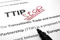 Words TTIP stop on a paper. Royalty Free Stock Photo