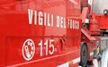 words VIGILI DEL FUOCO meaning firefighters on the Italian fire Royalty Free Stock Photo