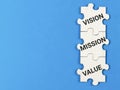 Words vision mission and value written on jigsaw puzzle pieces