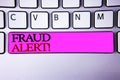 Word writing text Fraud Alert Motivational Call. Business concept for Security Message Fraudulent activity suspected Royalty Free Stock Photo